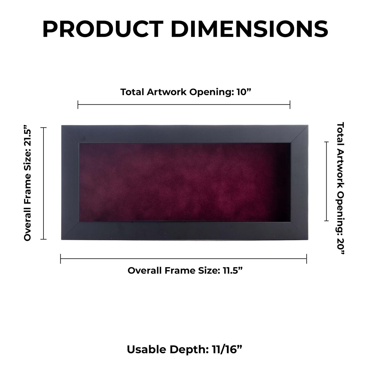 Classic Black Wood Shadown Box Frame with Acrylic Front - Dark Red Suede Backing, 30 Sizes